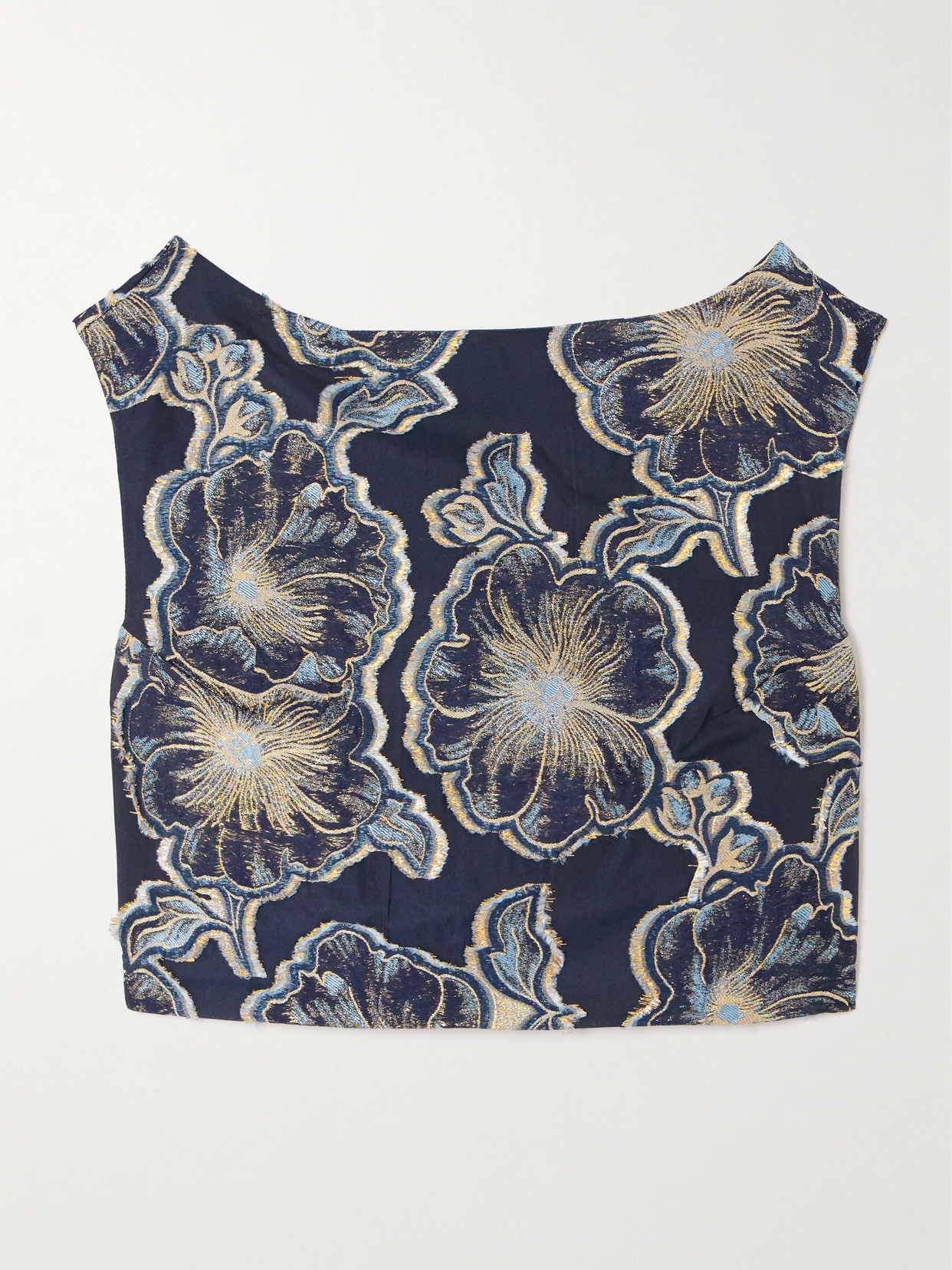 D'estree Richard Barocco Cropped Metallic Fil Coupé Top In Blue