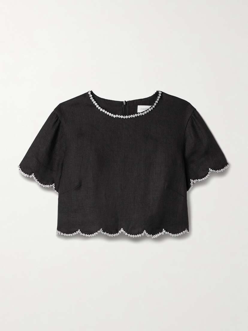 Zimmermann Crush Cropped Crystal-embellished Linen Top