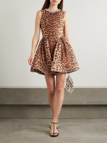 Zimmermann Crush crystal-embellished paneled leopard-print linen and silk-blend mini dress
