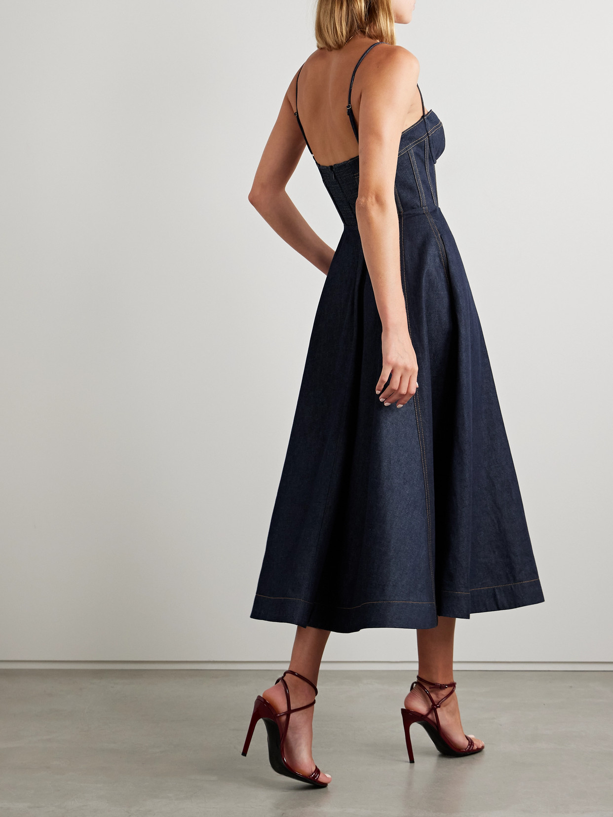 Zimmermann Womens Night Sky Crush Corset Denim Midi Dress In Blue