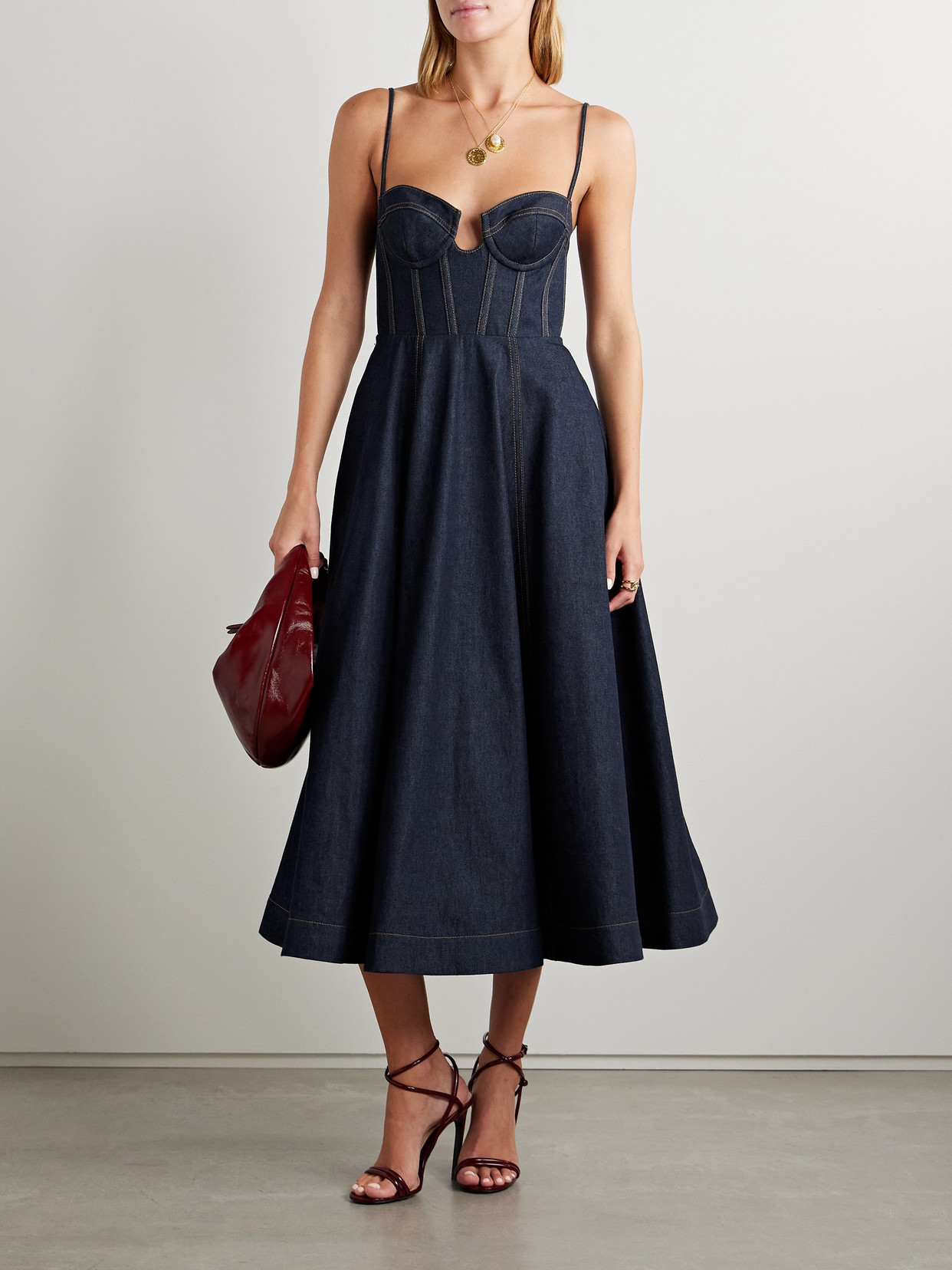 Zimmermann Womens Night Sky Crush Corset Denim Midi Dress In Blue