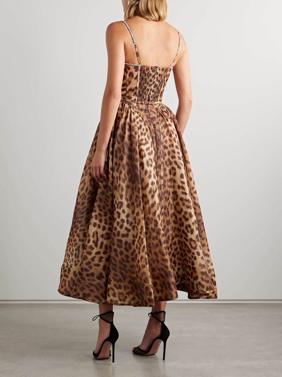 crush belted crystal-embellished leopard-print linen and silk-blend organza midi dress