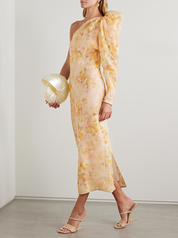 Zimmermann Crush one-sleeve floral-print linen and silk-blend midi dress