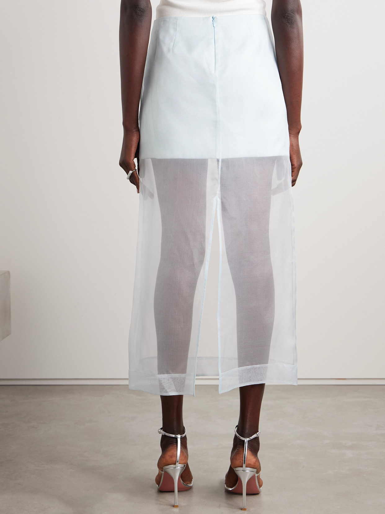ZIMMERMANN CRUSH LAYERED SILK-ORGANZA MIDI SKIRT 