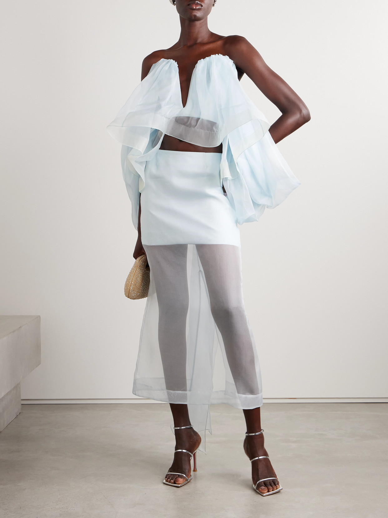 ZIMMERMANN CRUSH LAYERED SILK-ORGANZA MIDI SKIRT 