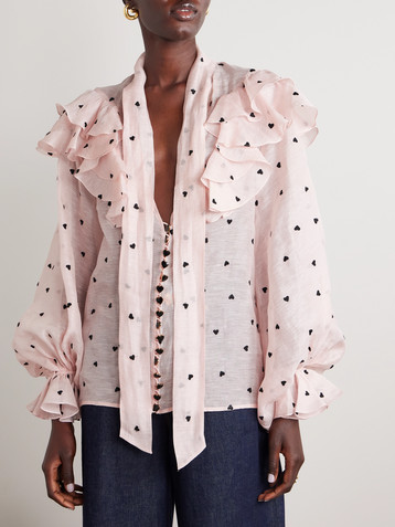 Zimmermann Crush ruffled embroidered linen and silk-blend organza blouse
