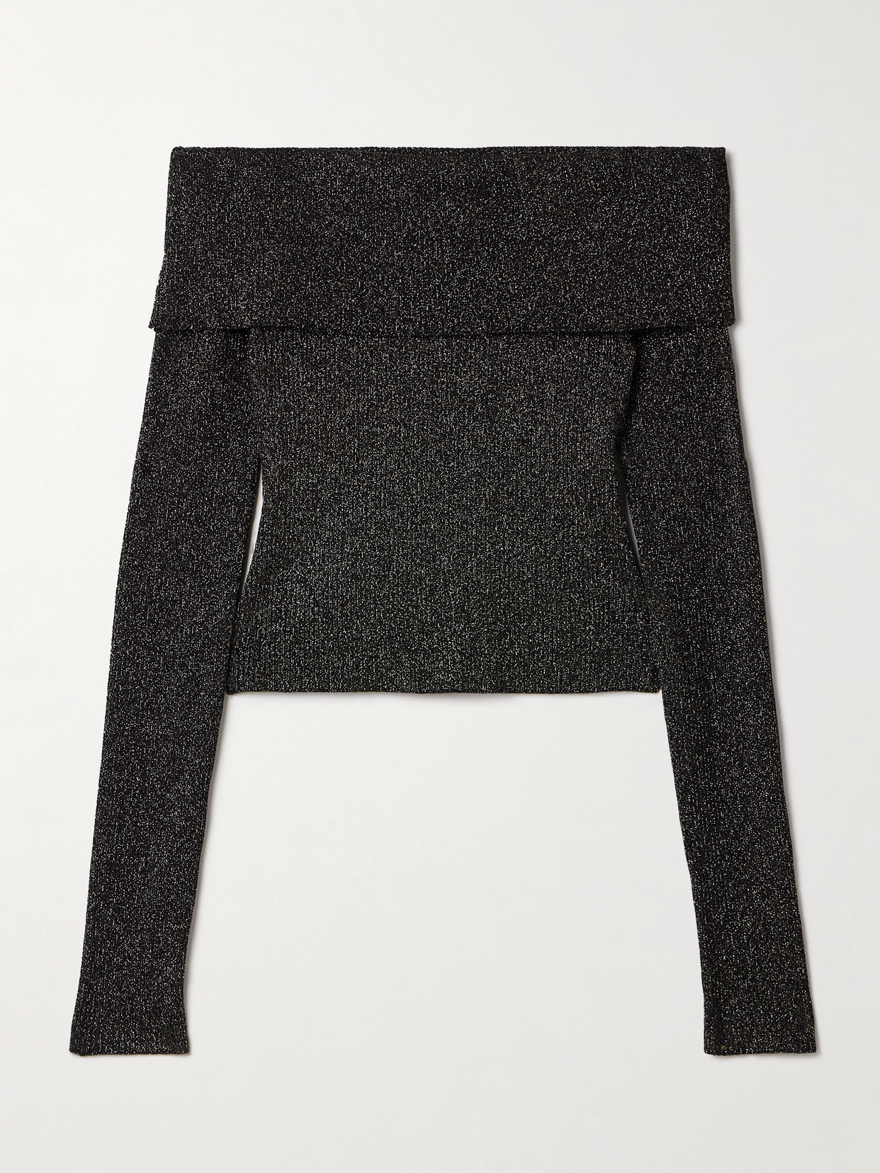 Zimmermann Crush Off-the-shoulder Cropped Metallic Stretch-knit Top In Black