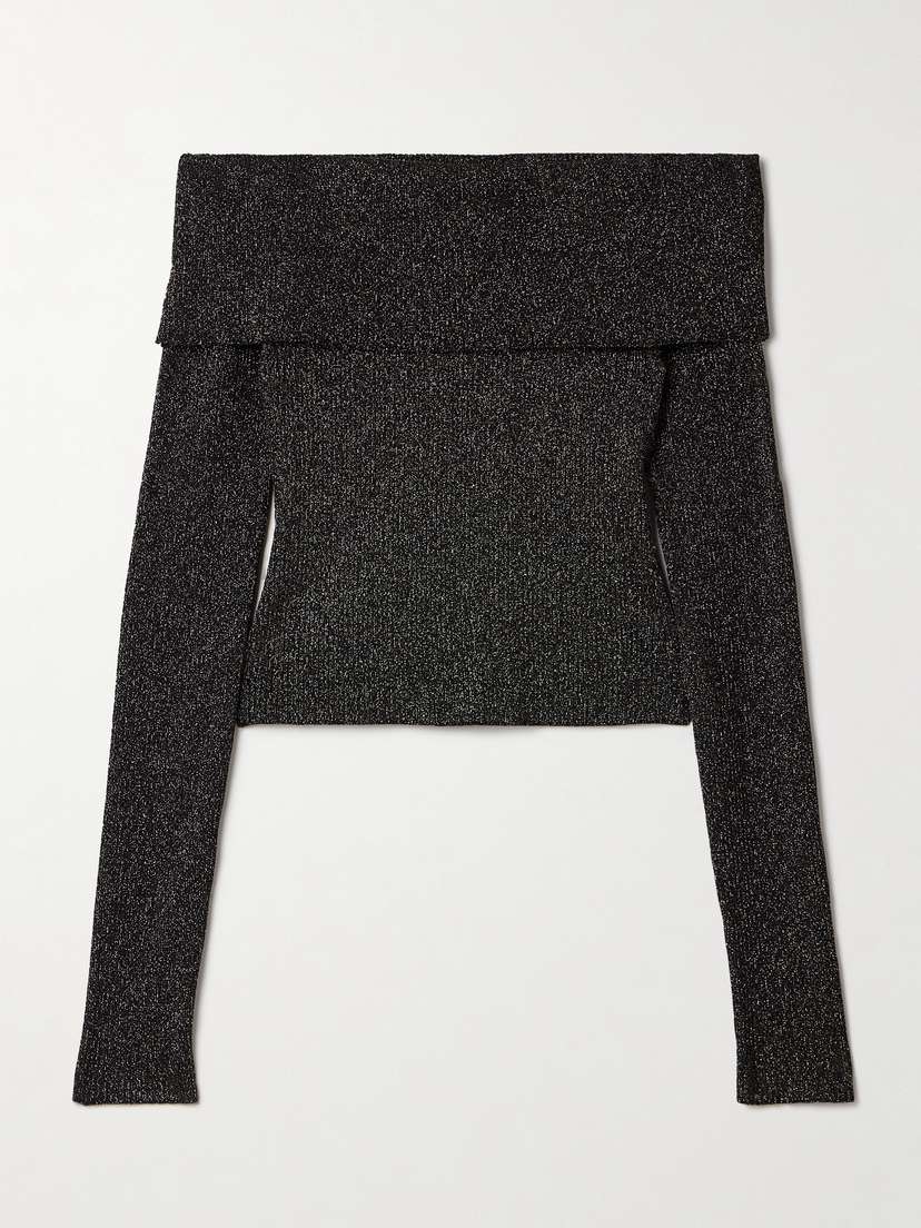 Zimmermann Crush Off-the-shoulder Cropped Metallic Stretch-knit Top