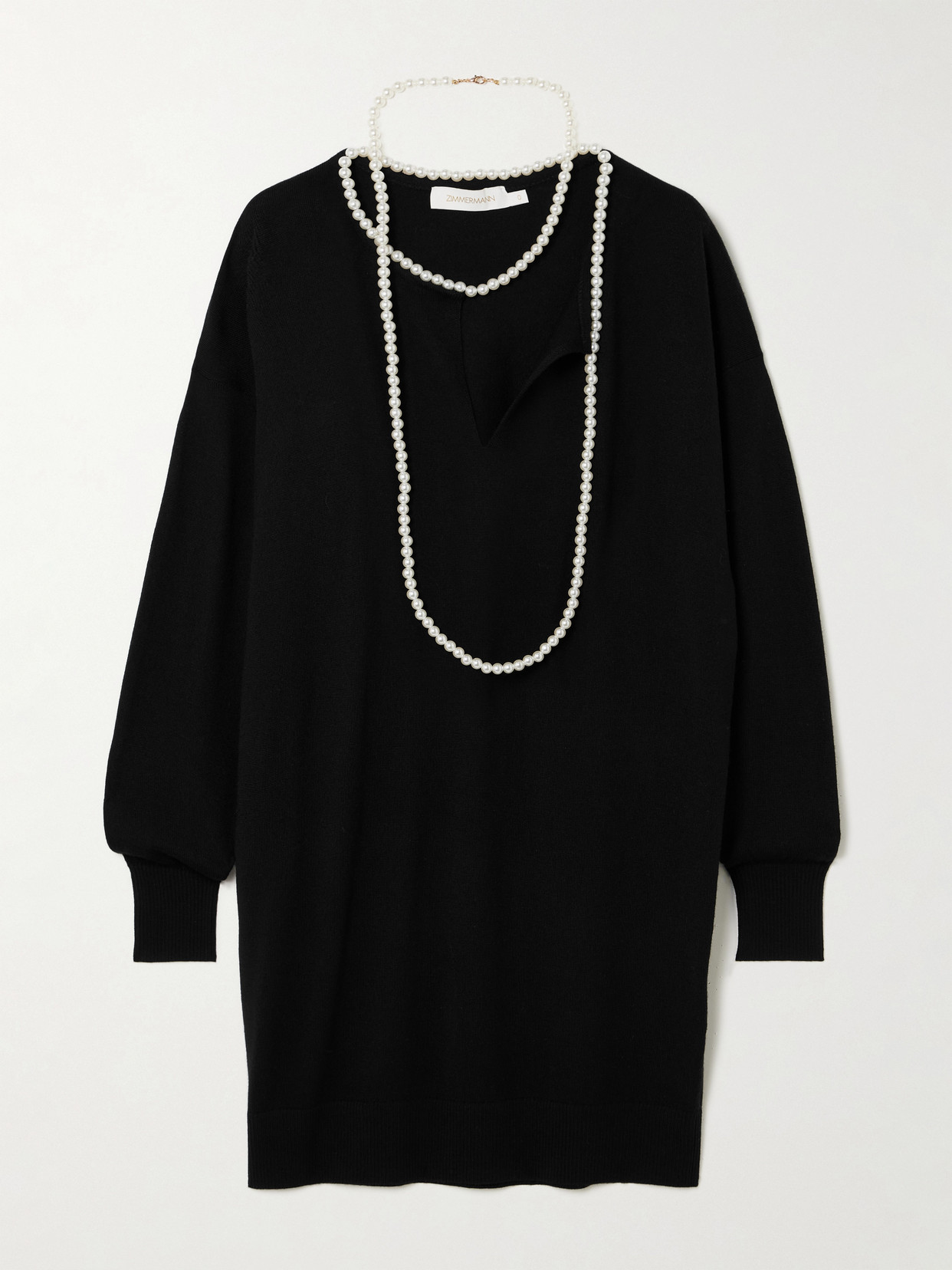 ZIMMERMANN CRUSH FAUX PEARL-EMBELLISHED WOOL MINI DRESS 