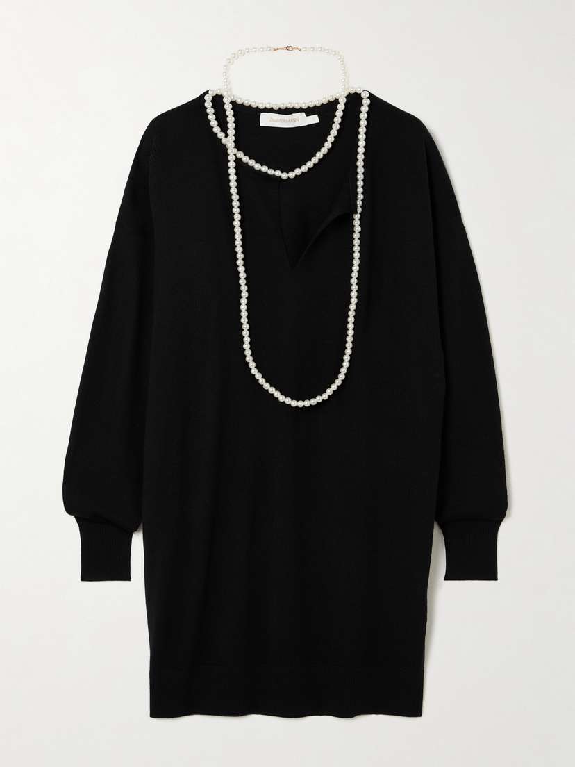 Zimmermann Crush Faux Pearl-embellished Wool Mini Dress