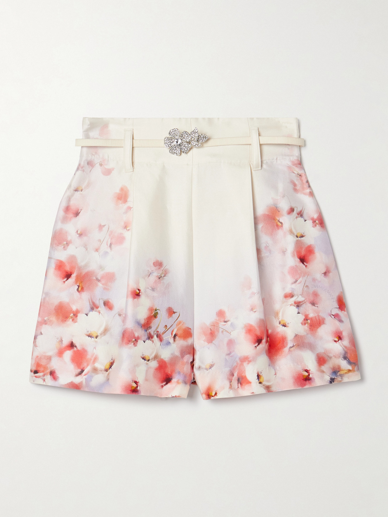Zimmermann Crush Belted Floral-print Silk And Cotton-blend Twill Shorts In Multi
