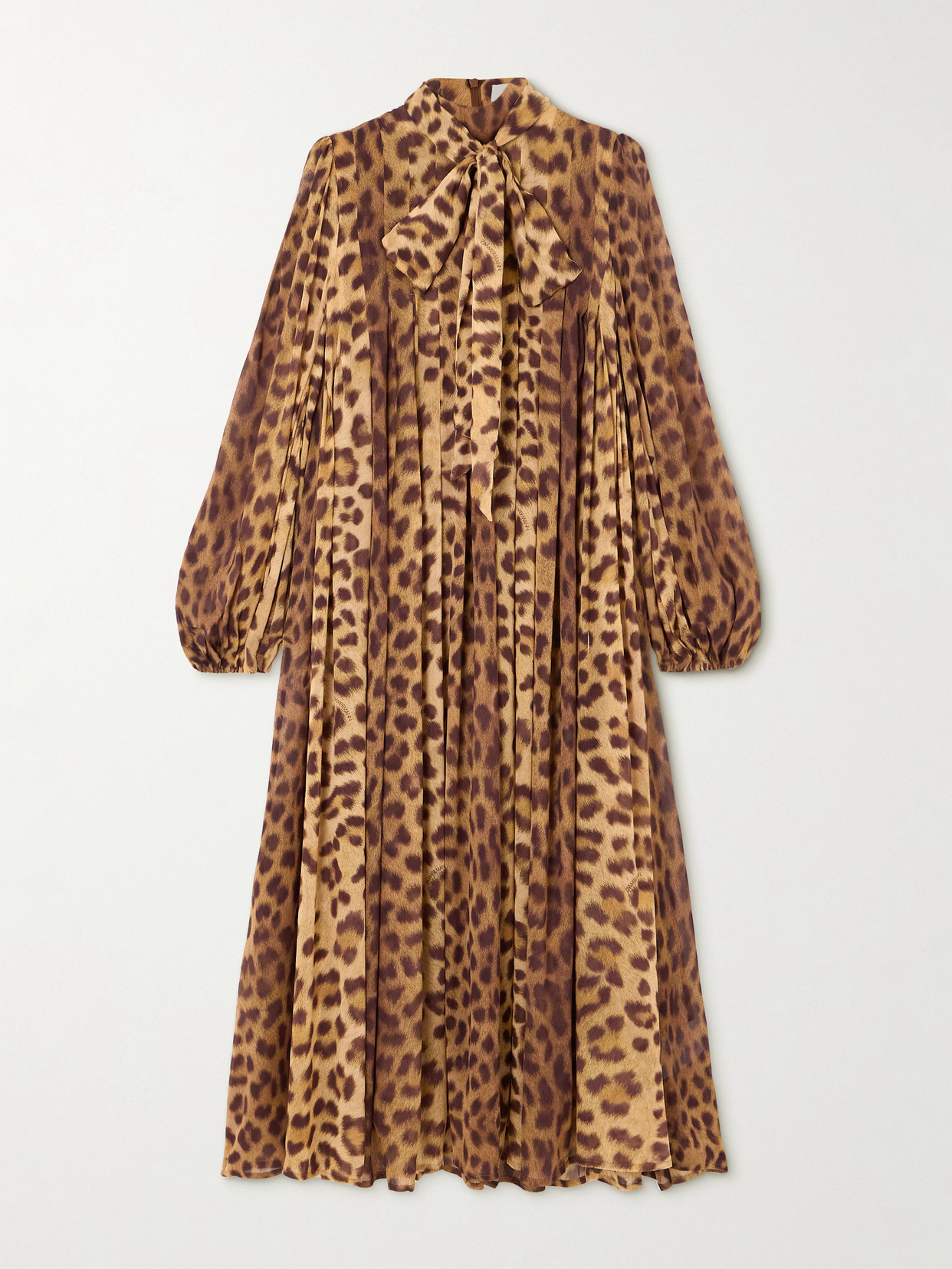 Zimmermann - Crush Tie-neck Pleated Leopard-print Crepe De Chine Midi Dress - Leopard print