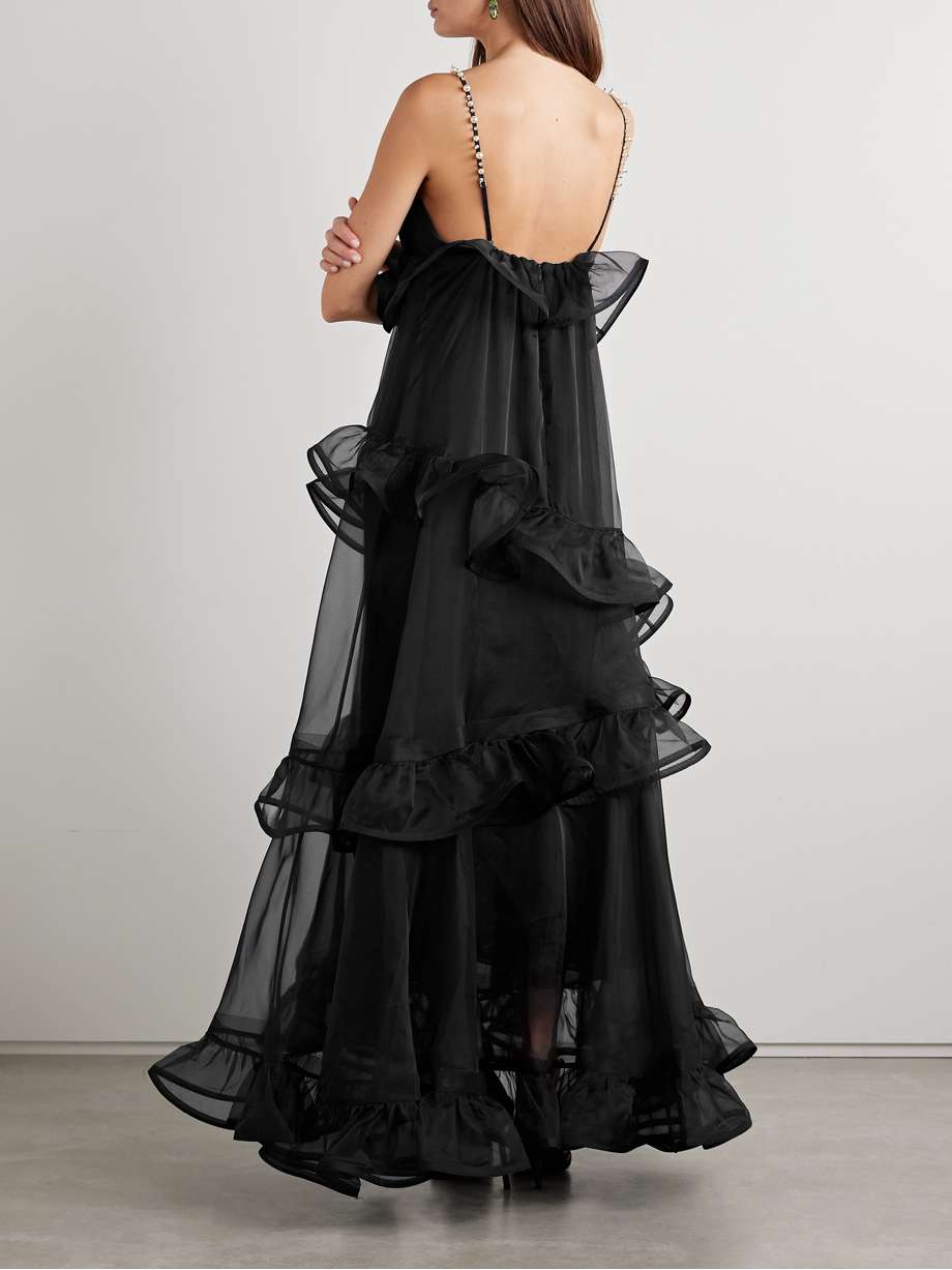 crush embellished ruffled silk-organza gown