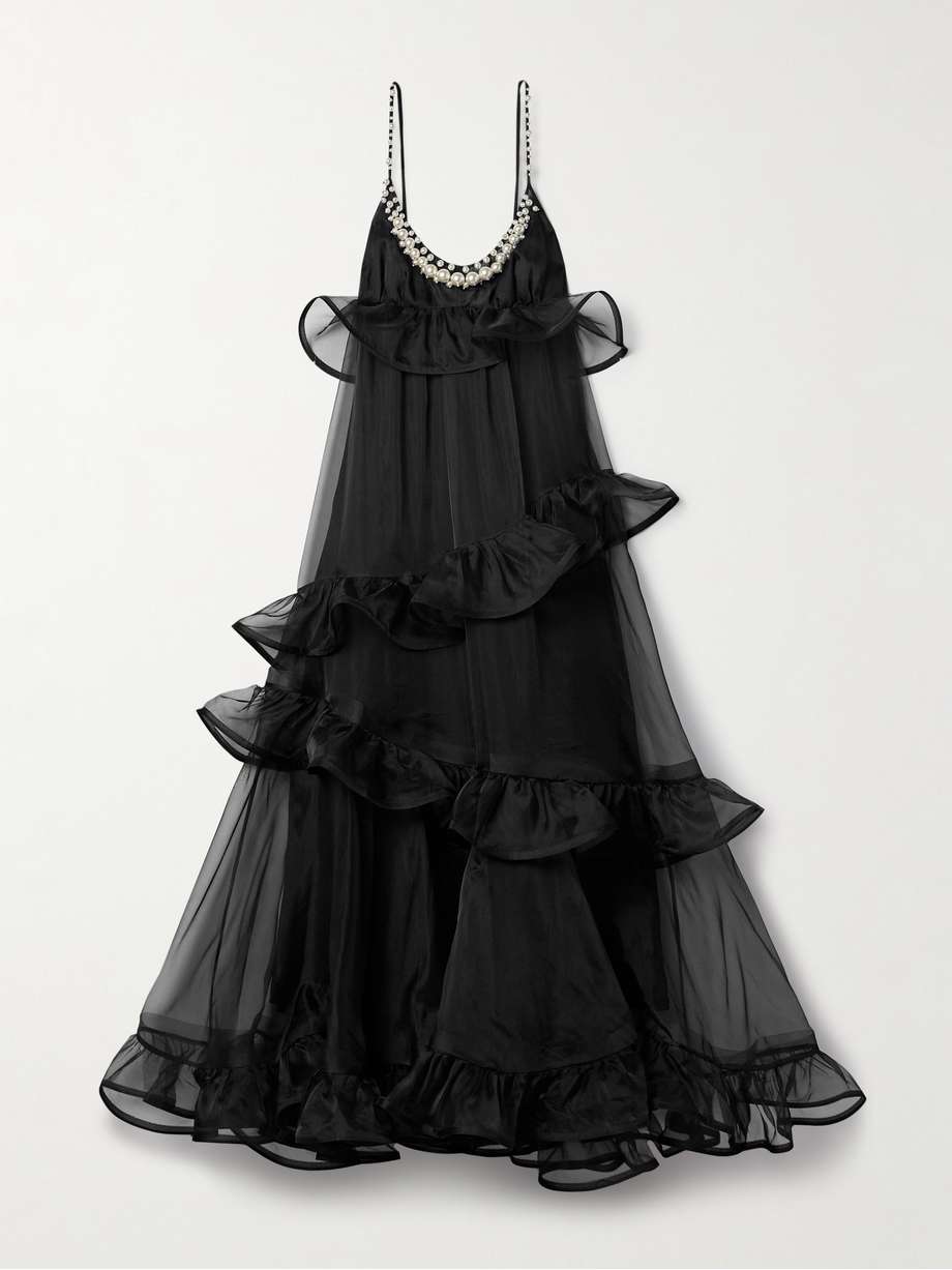 crush embellished ruffled silk-organza gown