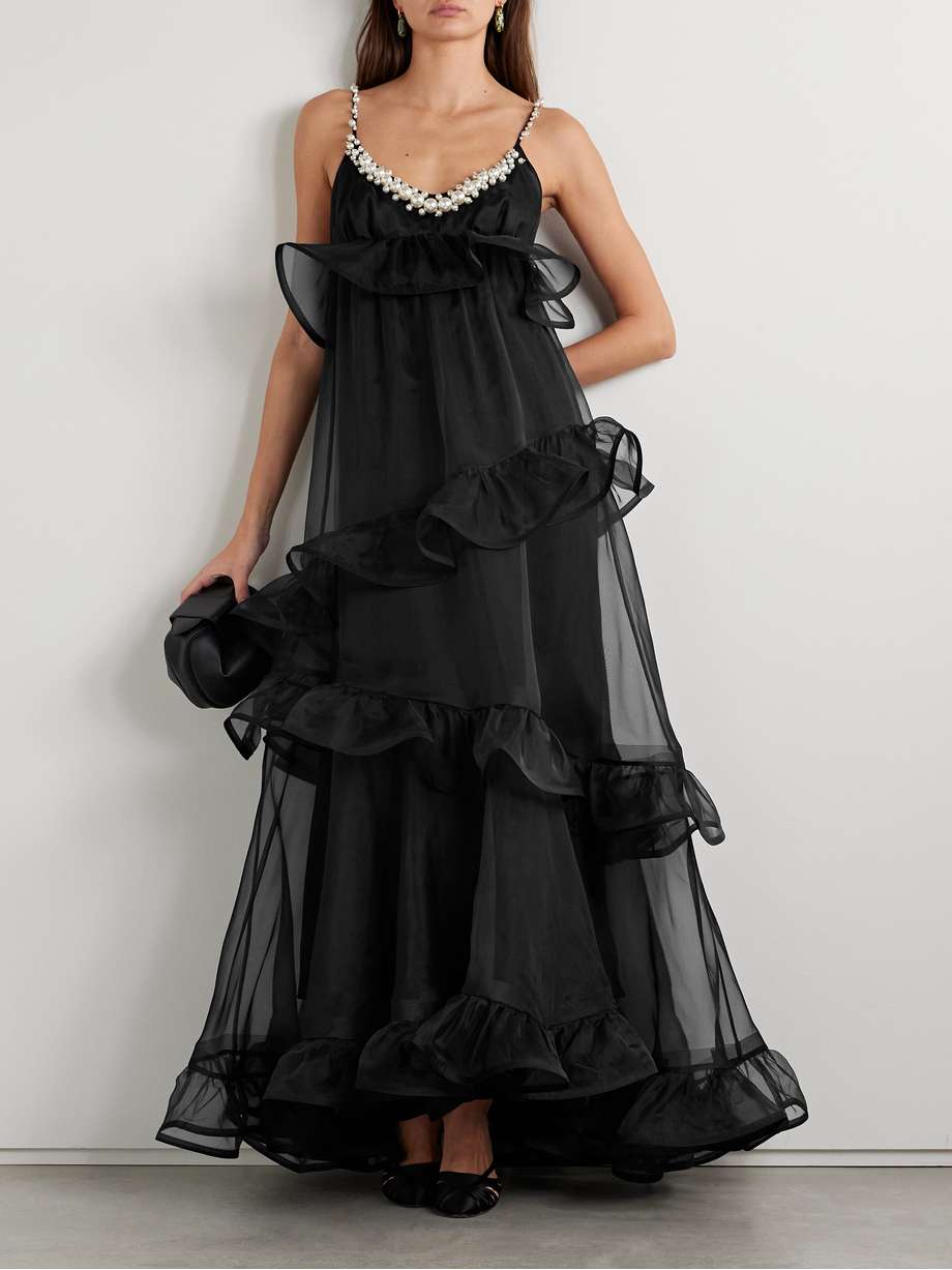 crush embellished ruffled silk-organza gown