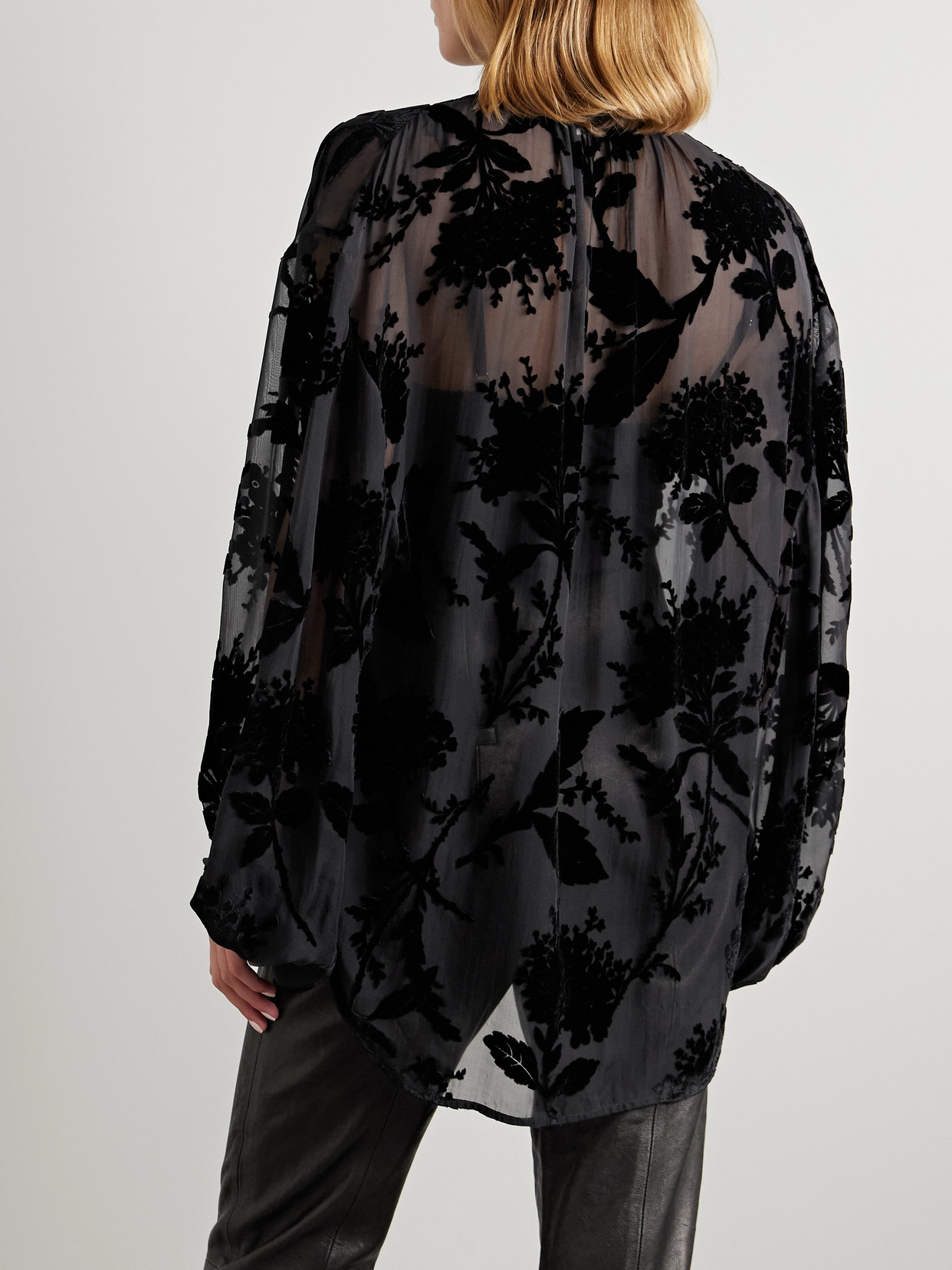 Zimmermann Pussy-bow Dévoré-crepe De Chine Blouse In Black