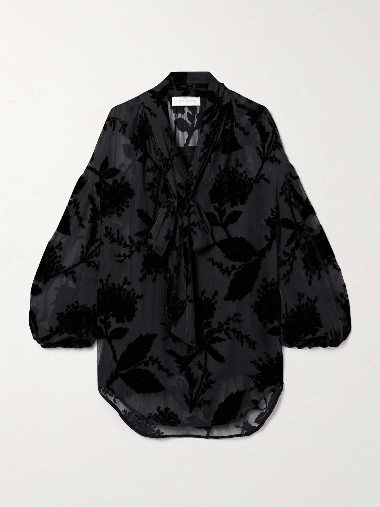 Zimmermann Pussy-bow Dévoré-crepe De Chine Blouse In Black
