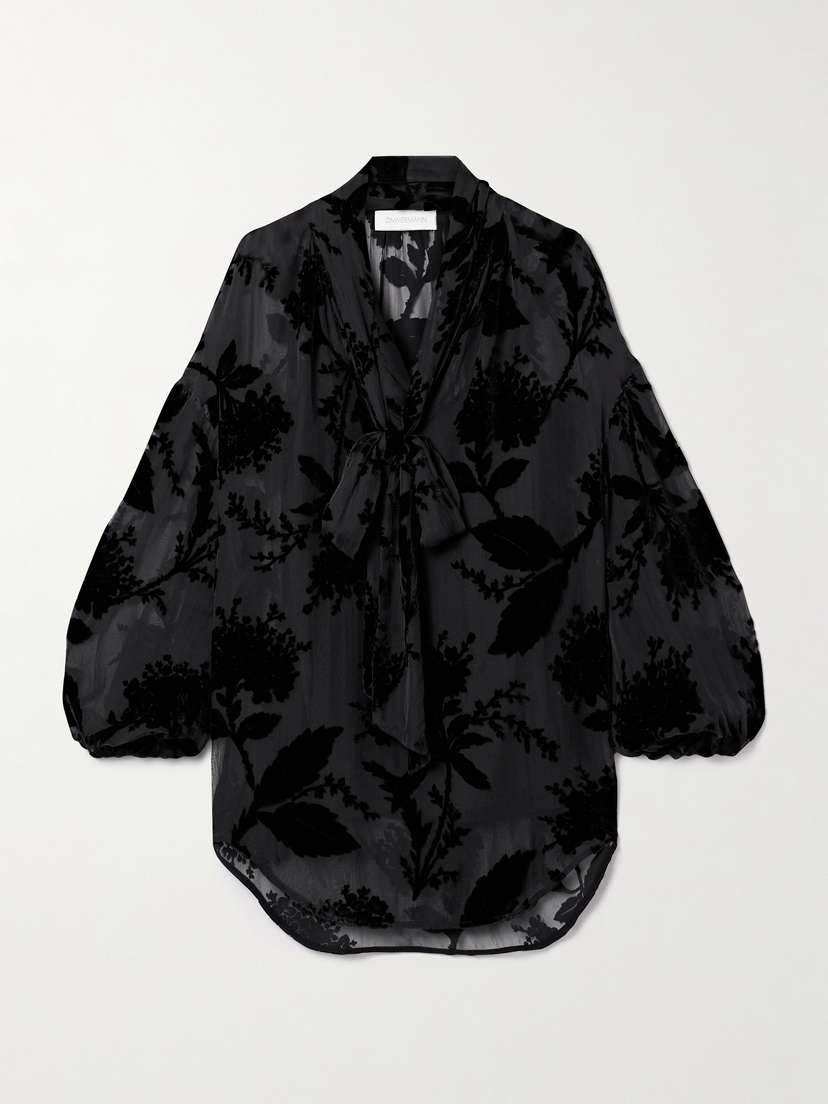 Zimmermann Pussy-bow Dévoré-crepe De Chine Blouse