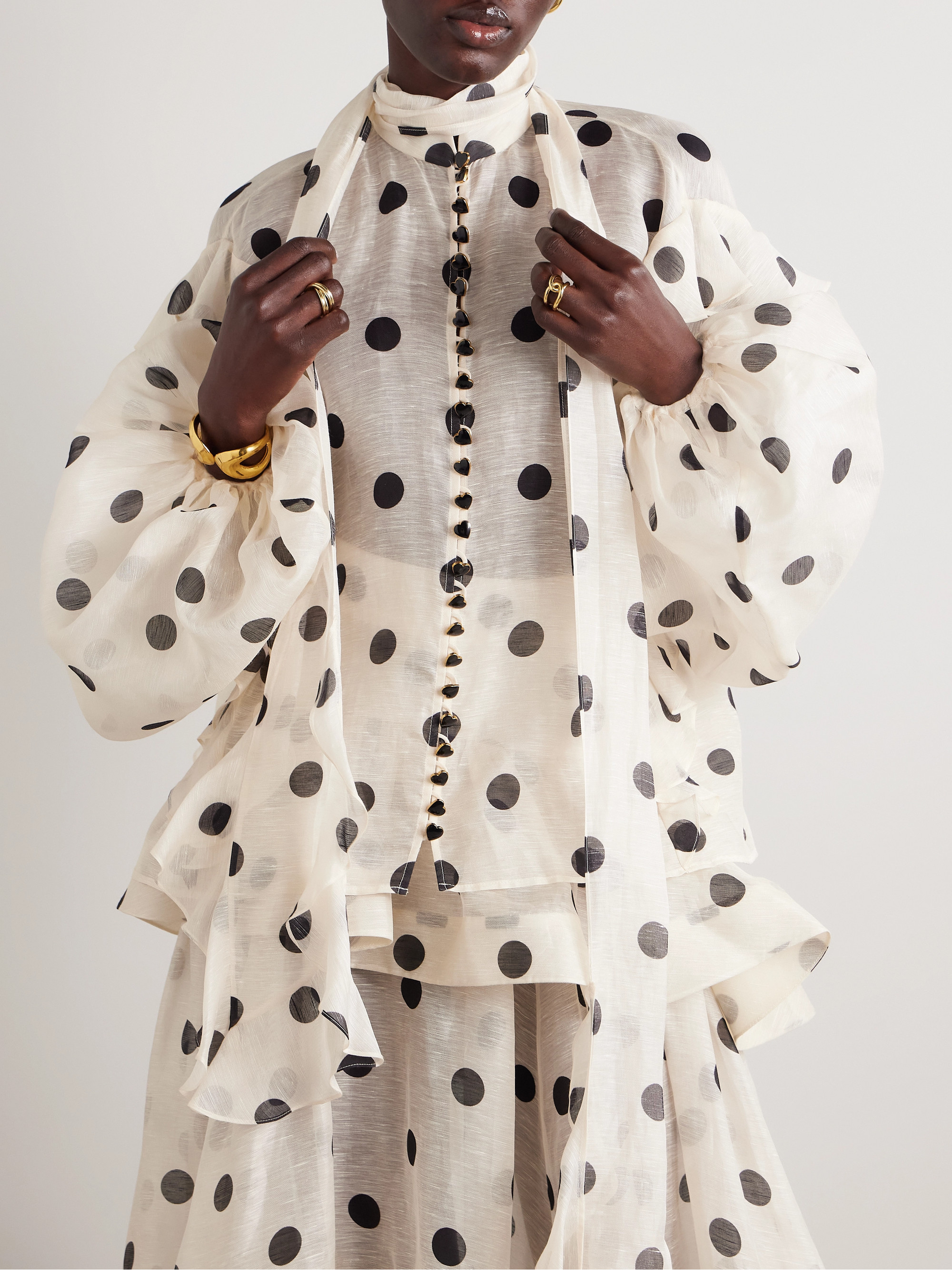 Zimmermann Crush ruffled polka-dot linen and silk-blend organza blouse