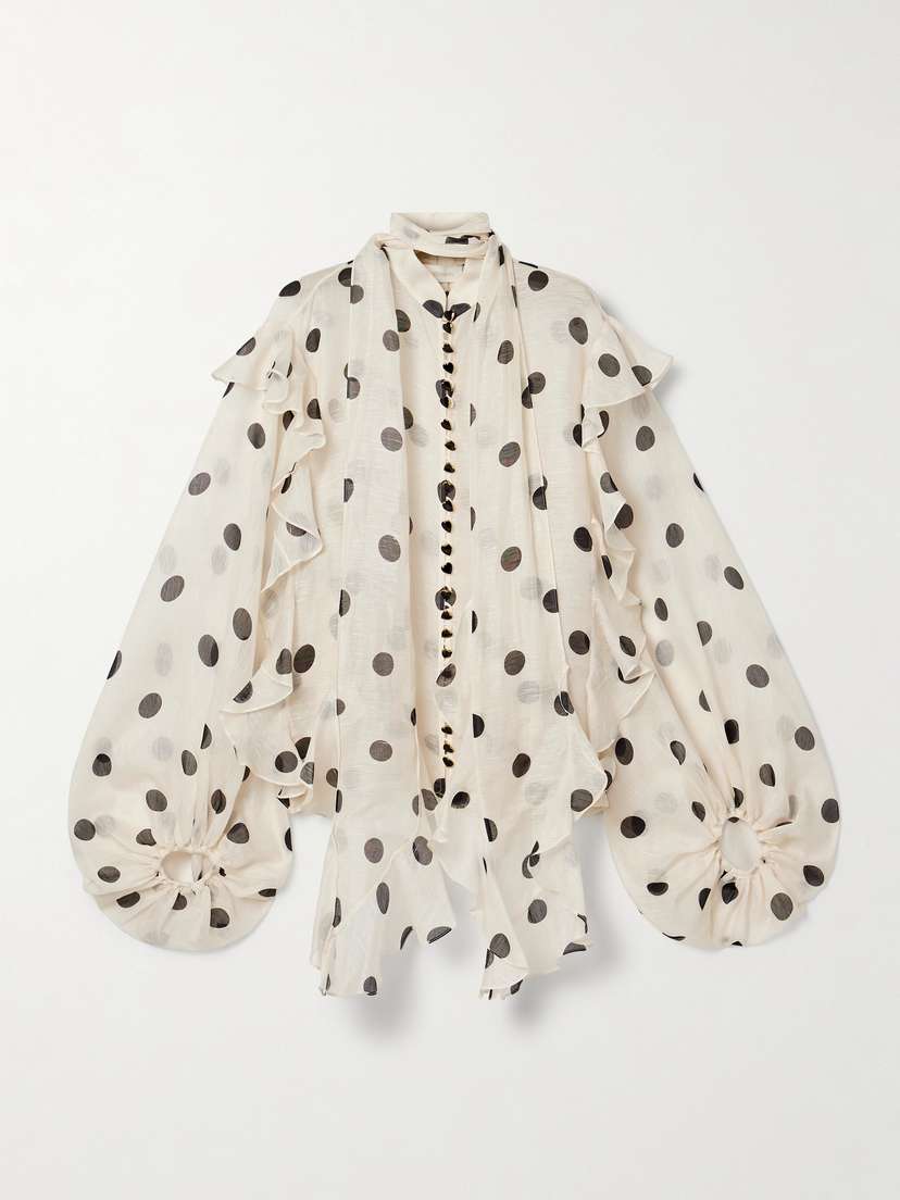 Zimmermann Crush Ruffled Polka-dot Linen And Silk-blend Organza Blouse