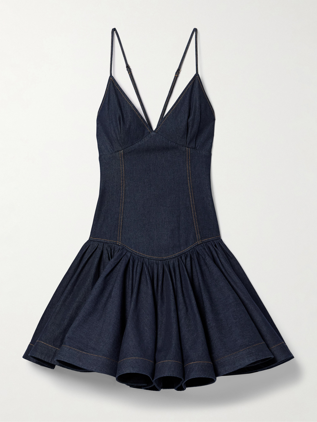 Zimmermann Crush Gathered Denim Mini Dress In Blue