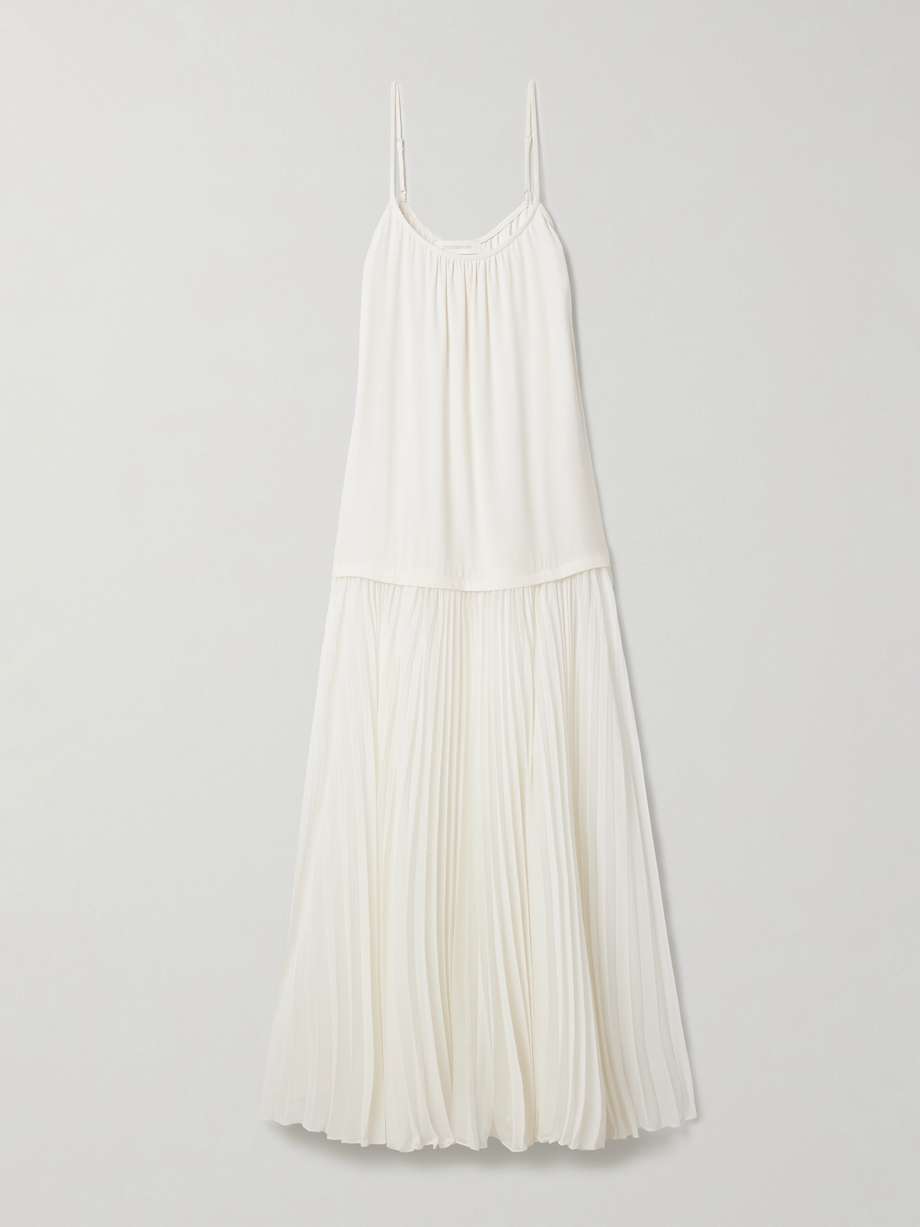 crepe de chine and plissé-chiffon maxi dress