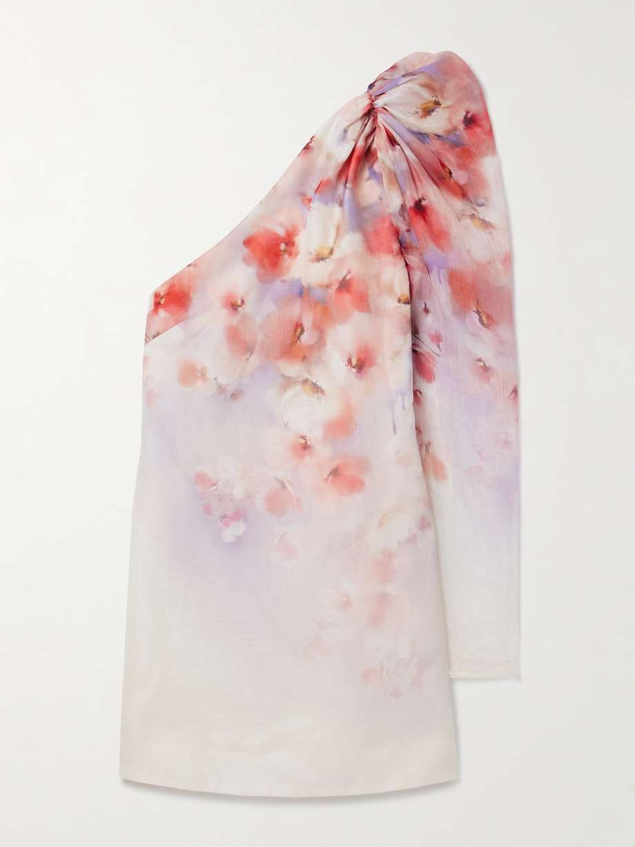 crush one-sleeve floral-print linen and silk-blend mini dress