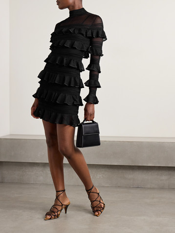 Zimmermann Crush paneled ruffled ribbed-knit and crochet mini dress