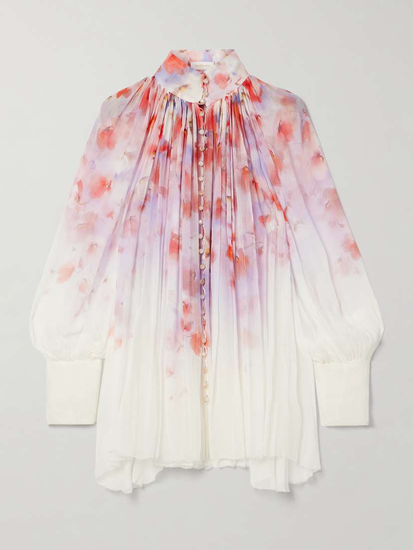 Zimmermann Crush Pleated Floral-print Crepon Blouse