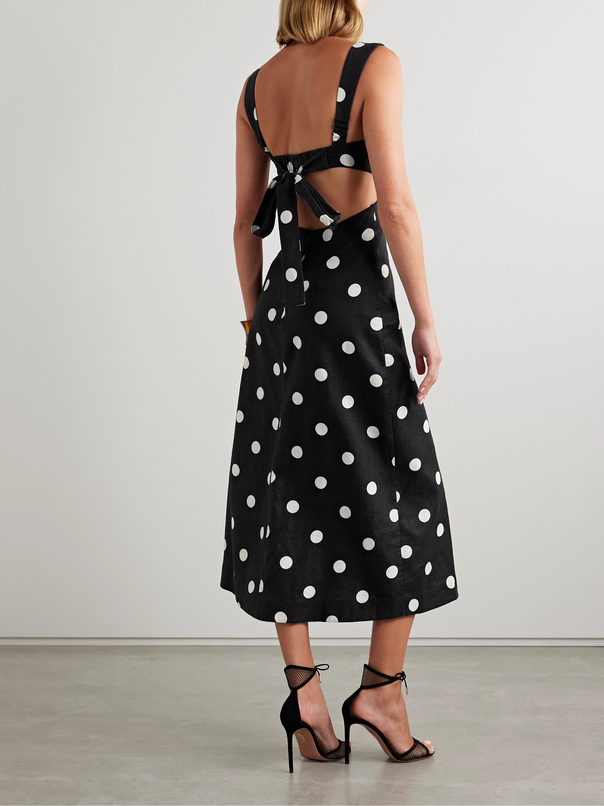 Zimmermann Crush cutout pleated polka-dot linen midi dress thumbnail