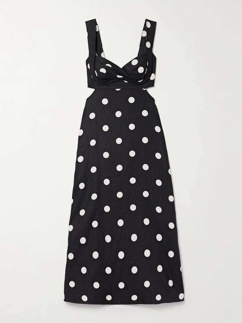 Zimmermann Crush Cutout Pleated Polka-dot Linen Midi Dress