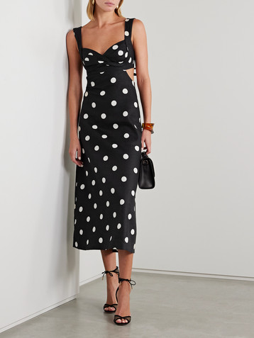 Zimmermann Crush cutout pleated polka-dot linen midi dress