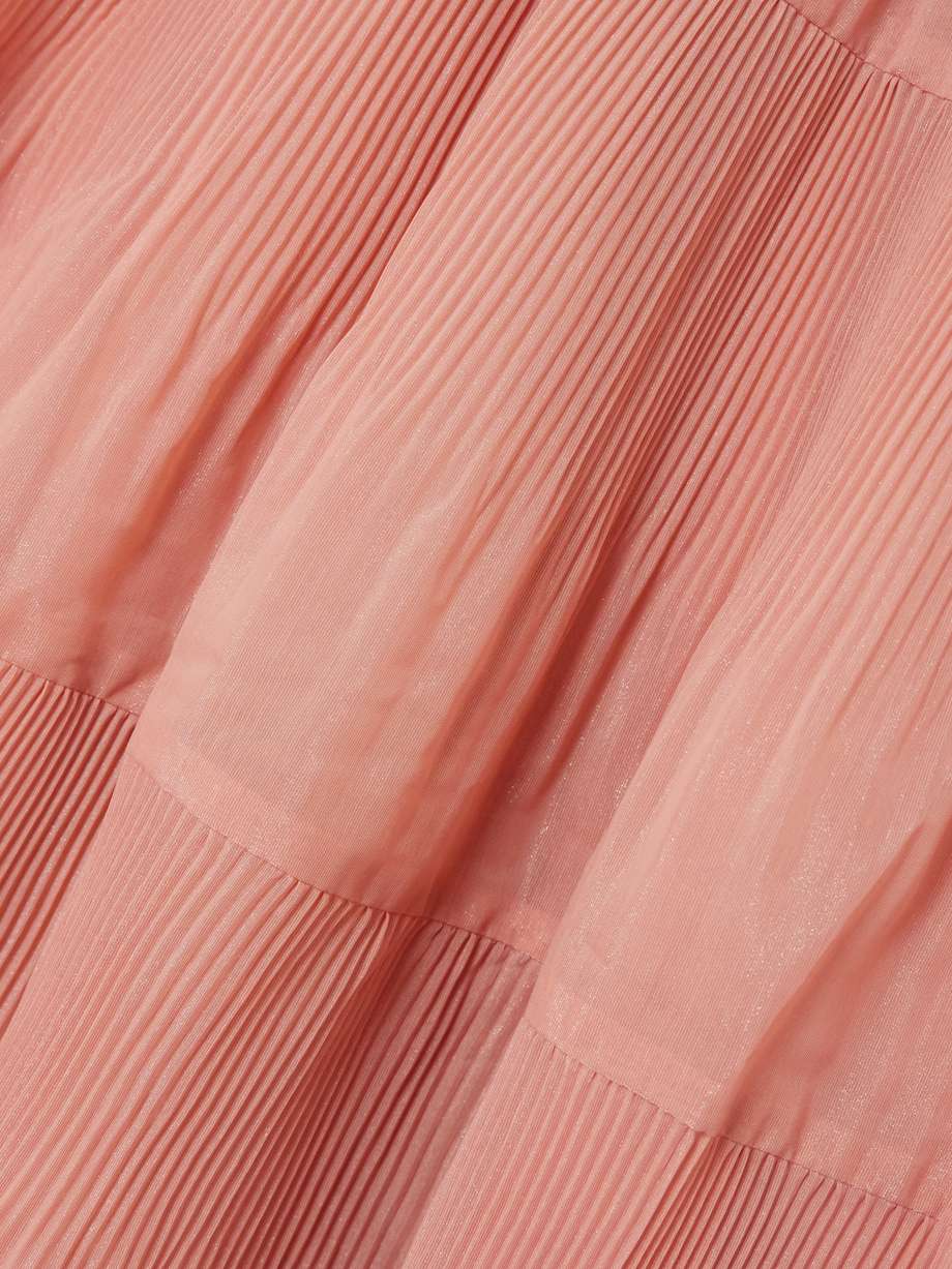tiered plissé-taffeta midi dress