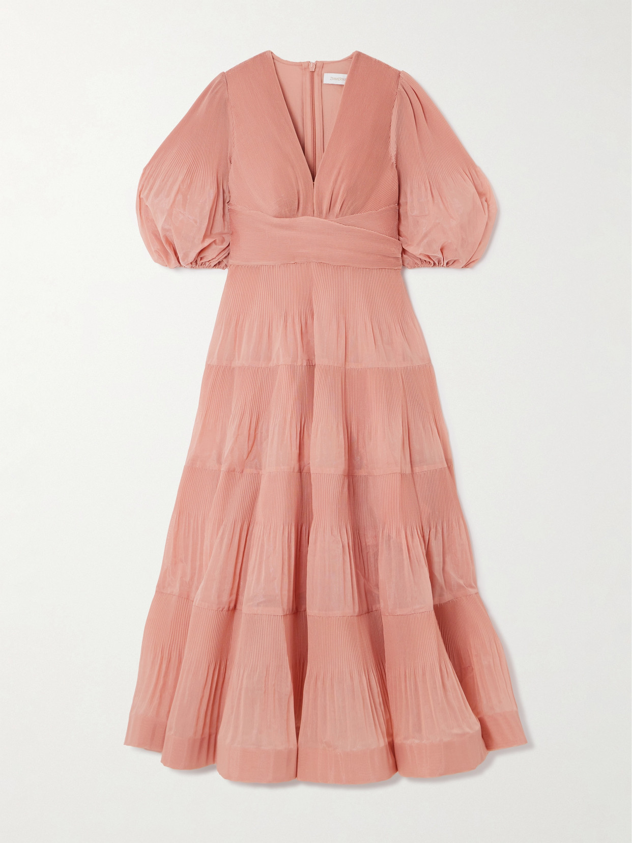 Zimmermann - Tiered Plissé-taffeta Midi Dress - Pink