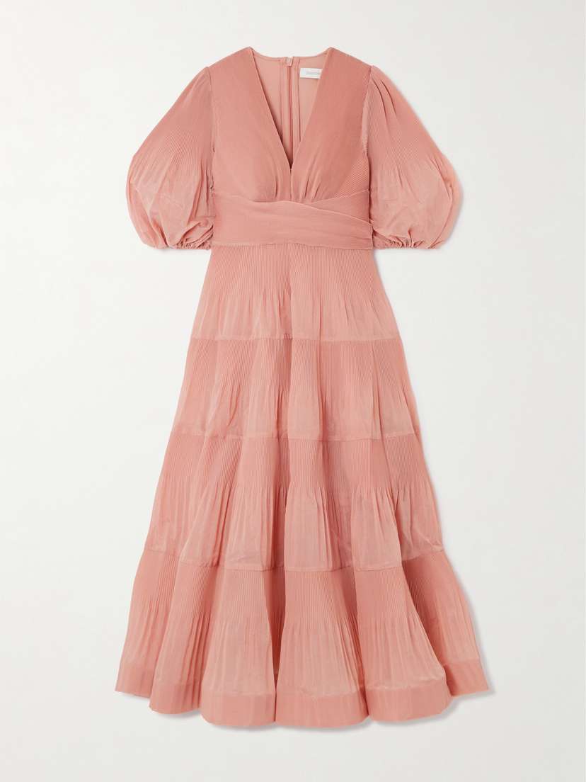Zimmermann Tiered Plissé-taffeta Midi Dress