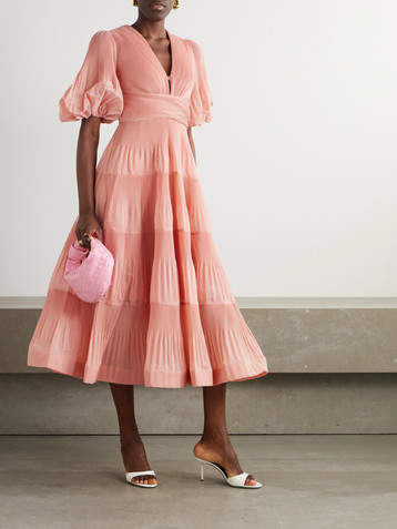 Zimmermann Tiered plissé-taffeta midi dress