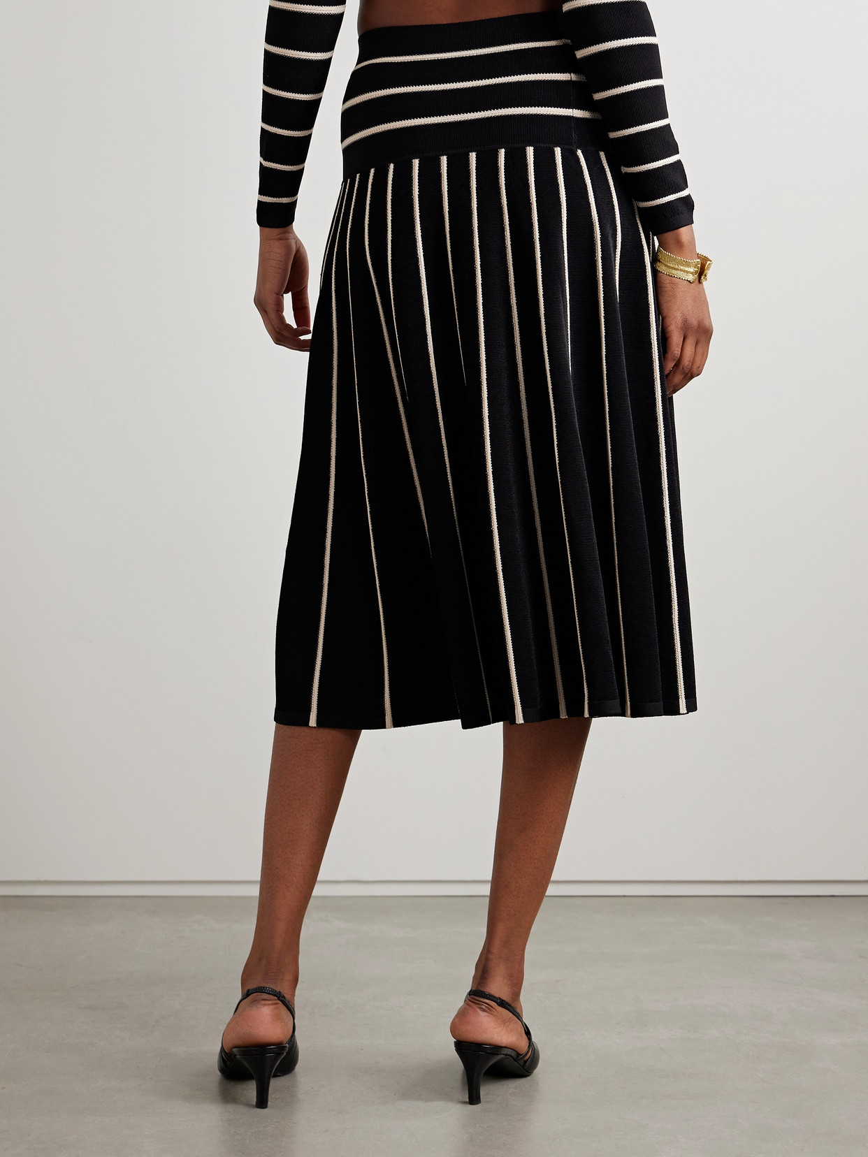 Shop Zimmermann Crush Striped Stretch-knit Midi Skirt In Black
