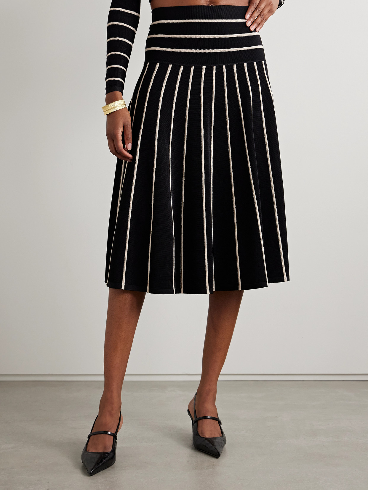 ZIMMERMANN CRUSH STRIPED STRETCH-KNIT MIDI SKIRT