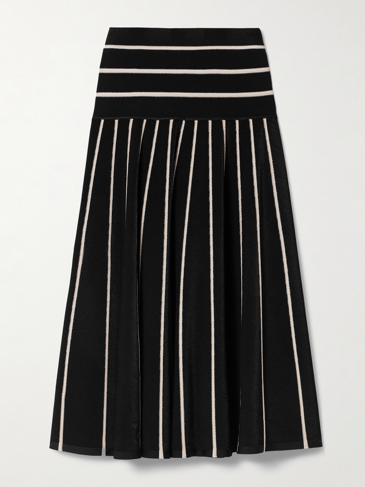 ZIMMERMANN CRUSH STRIPED STRETCH-KNIT MIDI SKIRT