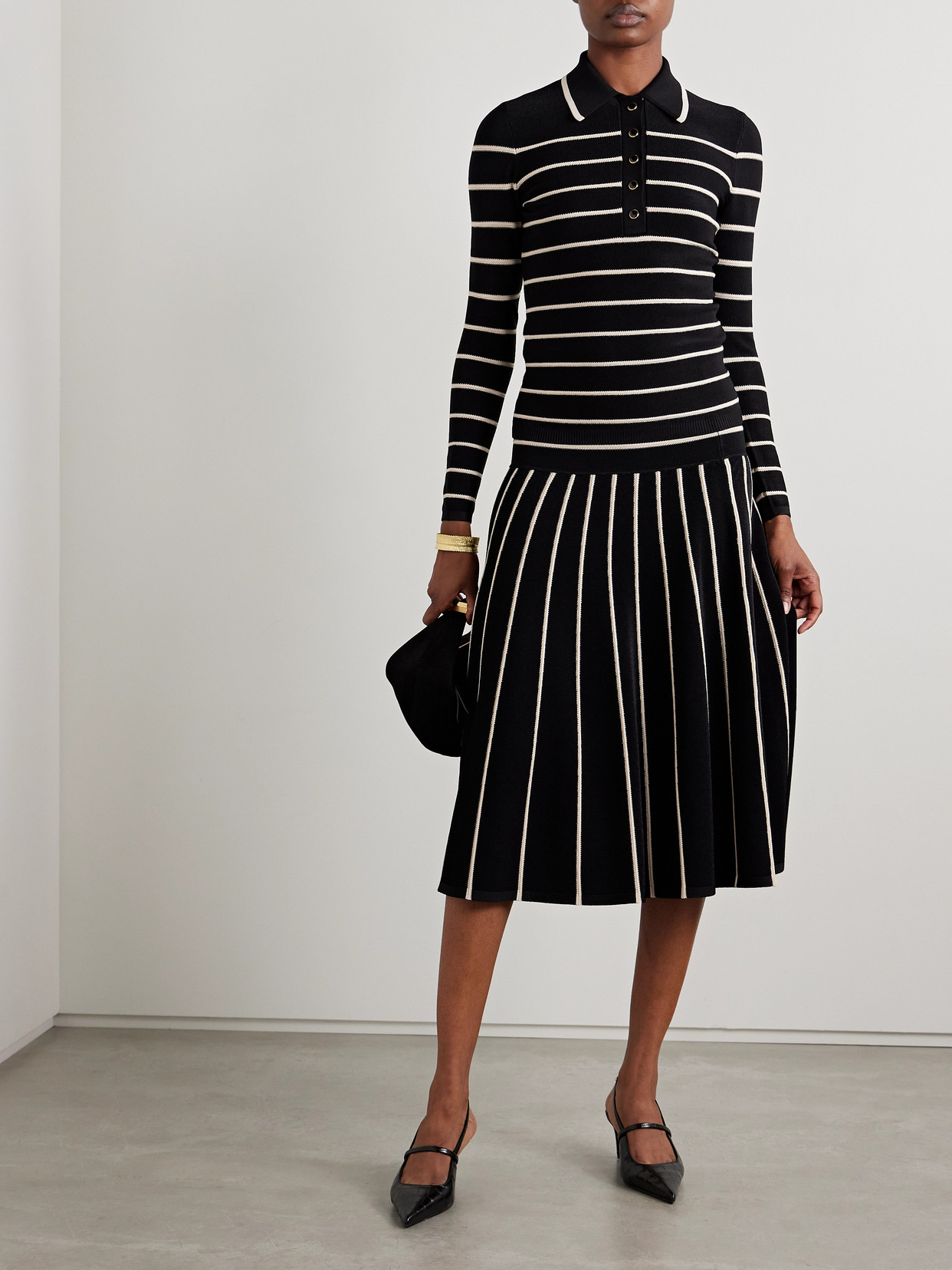 ZIMMERMANN CRUSH STRIPED STRETCH-KNIT MIDI SKIRT