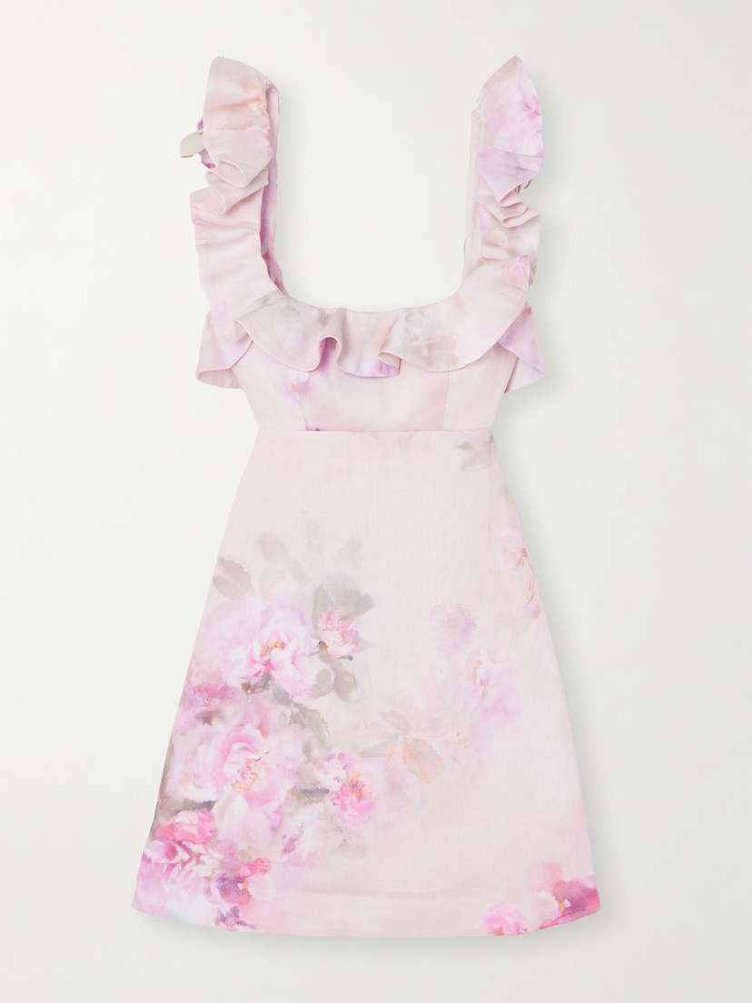 Zimmermann Crush Frill Cutout Ruffled Floral-print Linen Mini Dress