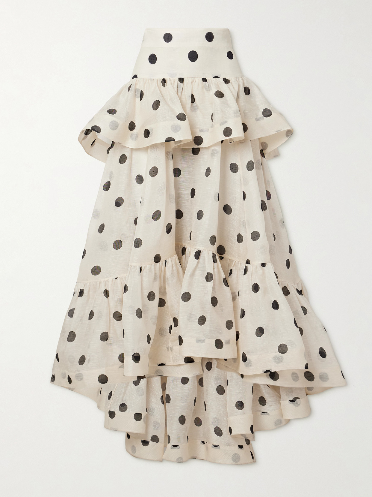 Zimmermann Womens Cream Black Dot Crush High-low Tiered Linen And Silk-blend Midi Skirt Xs In Cream