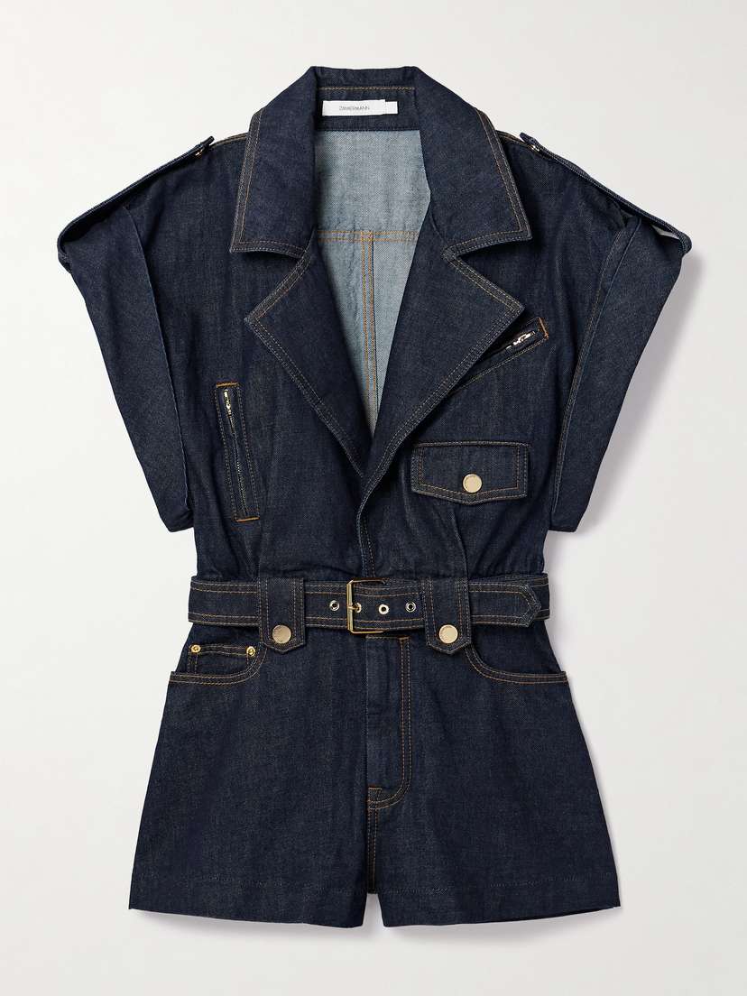 Zimmermann Crush Belted Denim Playsuit