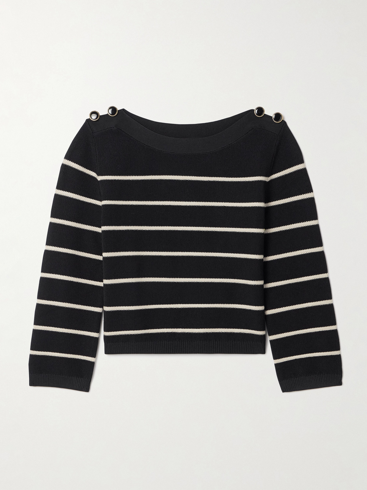 Zimmermann Crush Cropped Button-embellished Striped Knitted Jumper In Black