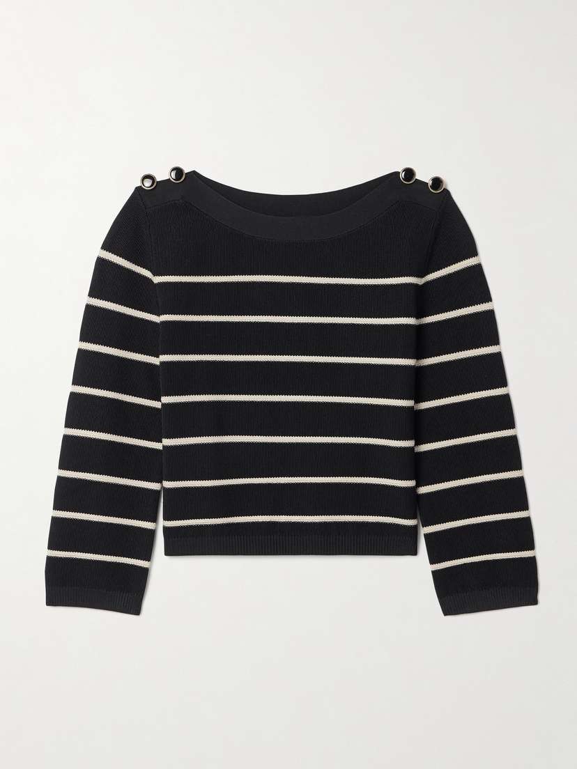 Zimmermann Crush Cropped Button-embellished Striped Knitted Sweater