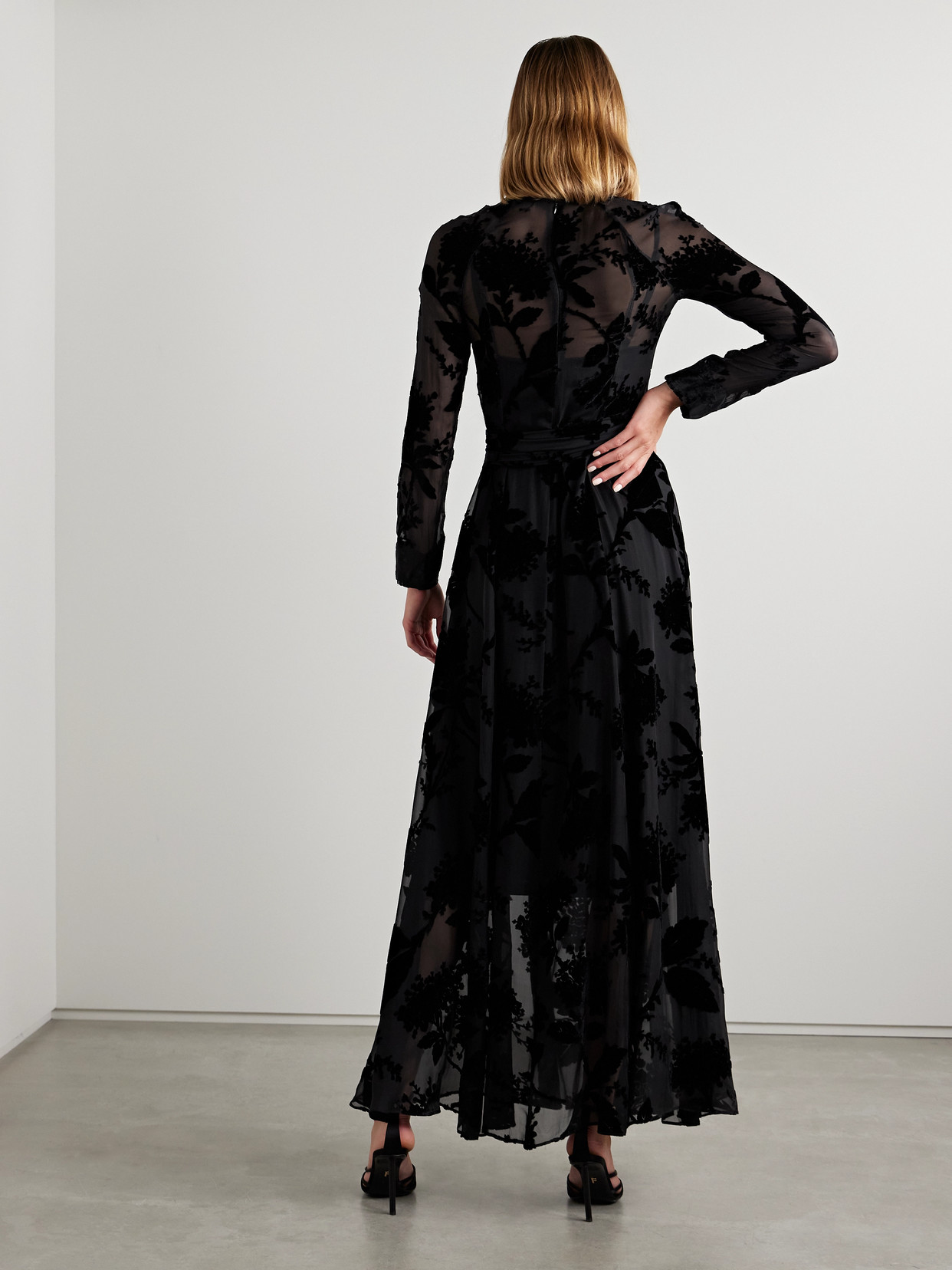 Zimmermann Belted Dévoré-crepe De Chine Maxi Dress In Black