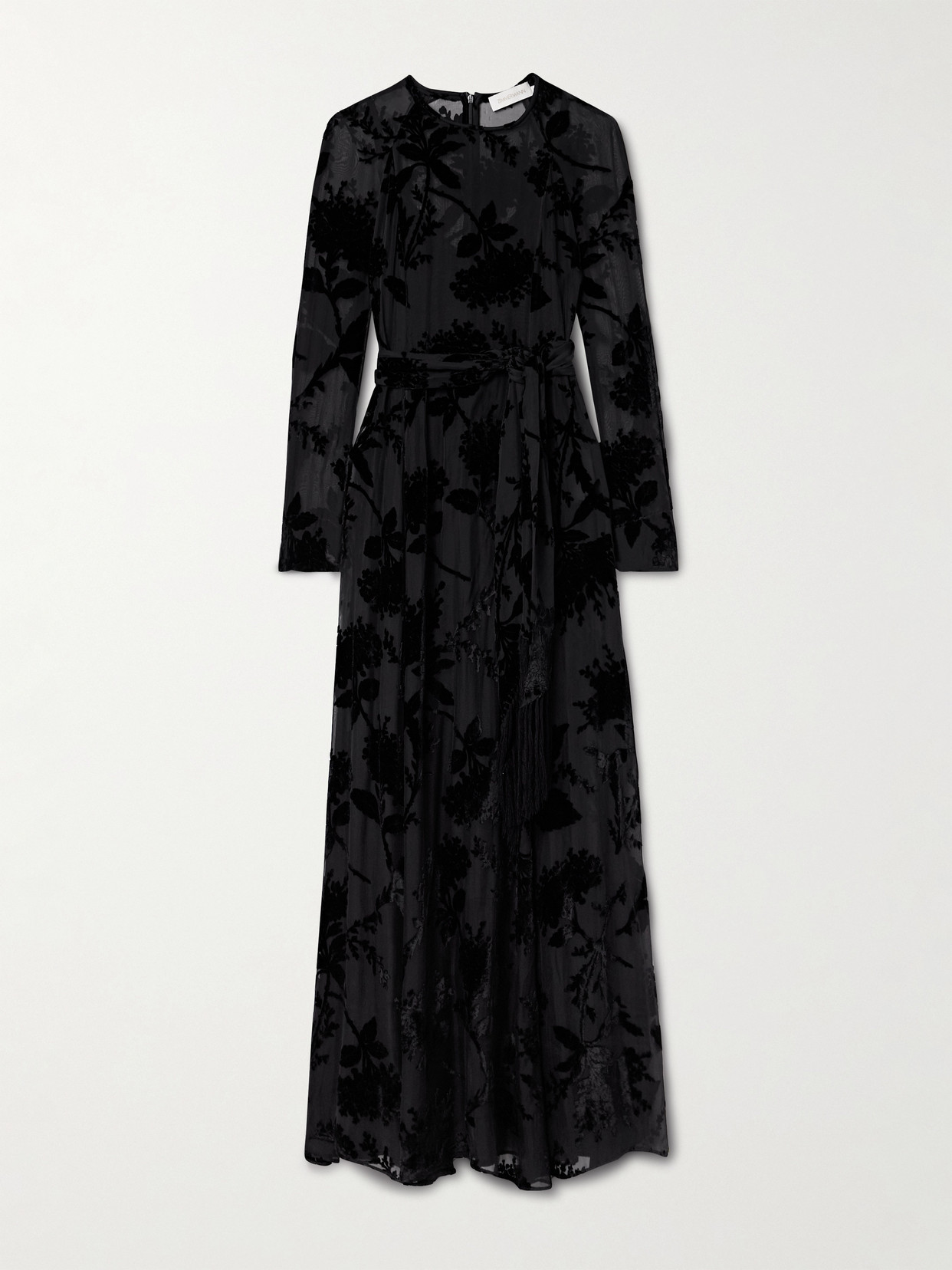 Zimmermann Belted Dévoré-crepe De Chine Maxi Dress In Black