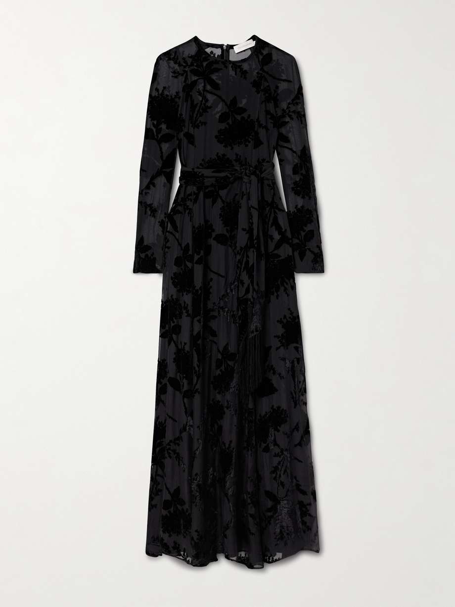 belted dévoré-crepe de chine maxi dress