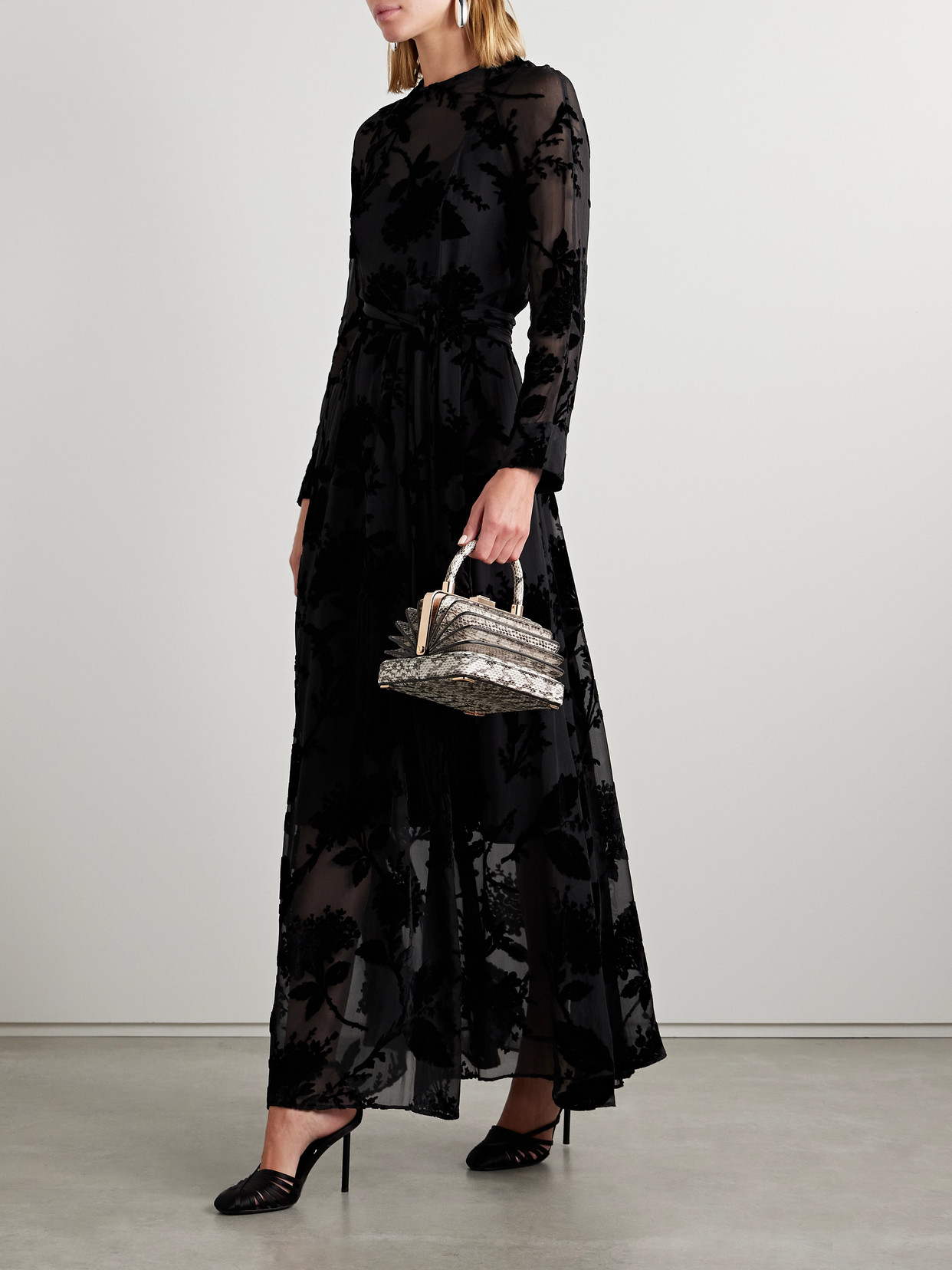 Zimmermann Belted Dévoré-crepe De Chine Maxi Dress In Black