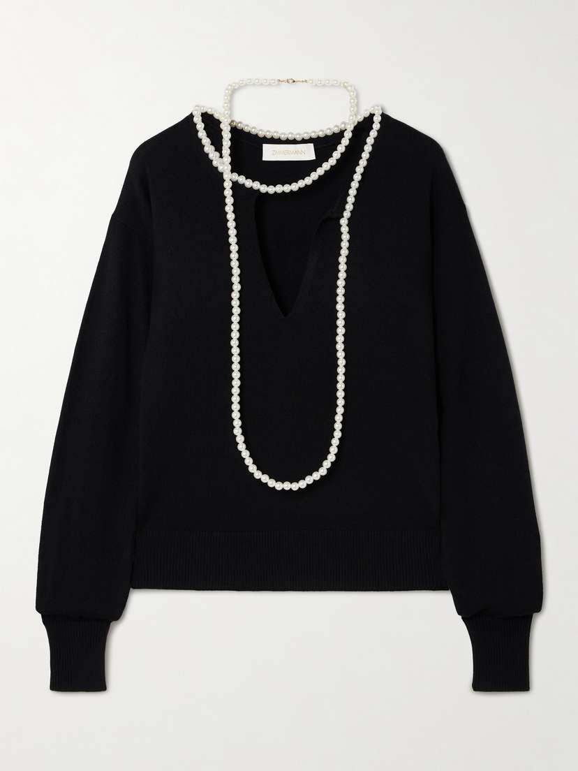 Zimmermann Crush Faux Pearl-embellished Wool Sweater
